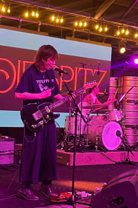 Ava Schrobilgen (guitar) and Chloe de St. Aubin (drums) rage away.